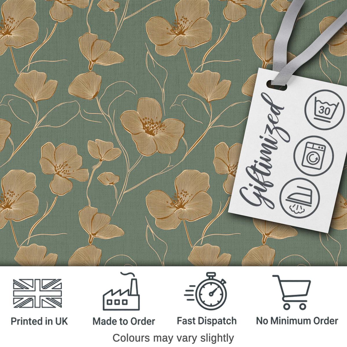 Soft Sage Green Botanical Floral Pattern with Delicate Beige Flowers Seamless Digital Print Fabric by the Metre UK Sewing Quilting Textile
