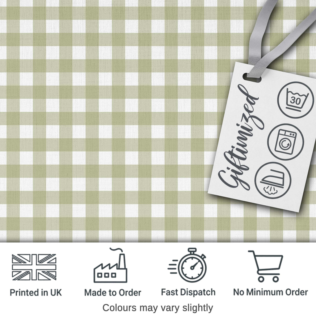 Soft Sage Green Gingham Check Pattern with Subtle Vintage Texture Seamless Digital Print Fabric by the Metre UK Sewing Quilting Textile
