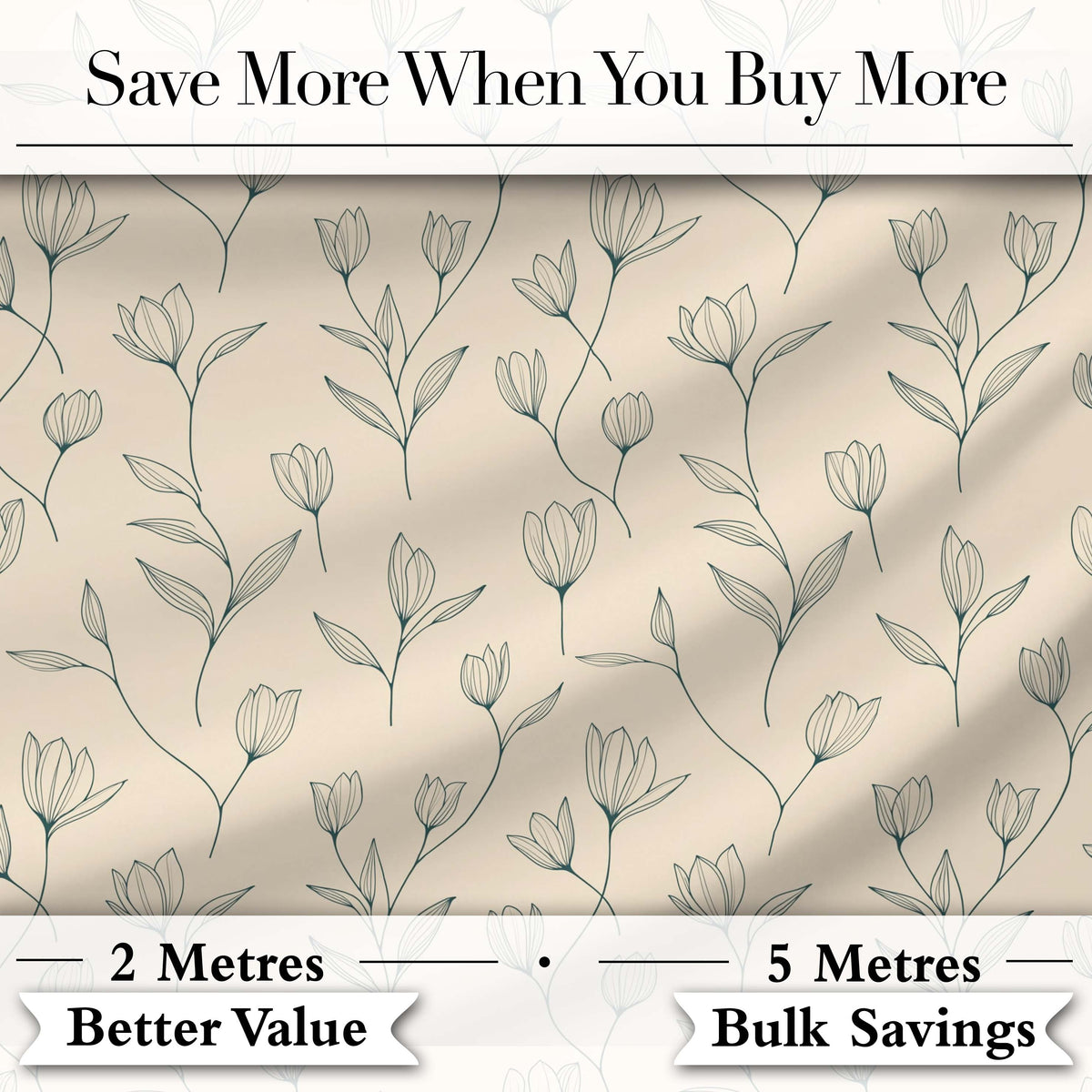 Minimalist Beige Floral Bud Pattern with Fine Line Botanical Elements Seamless Digital Print Fabric by the Metre UK Sewing Quilting Textile