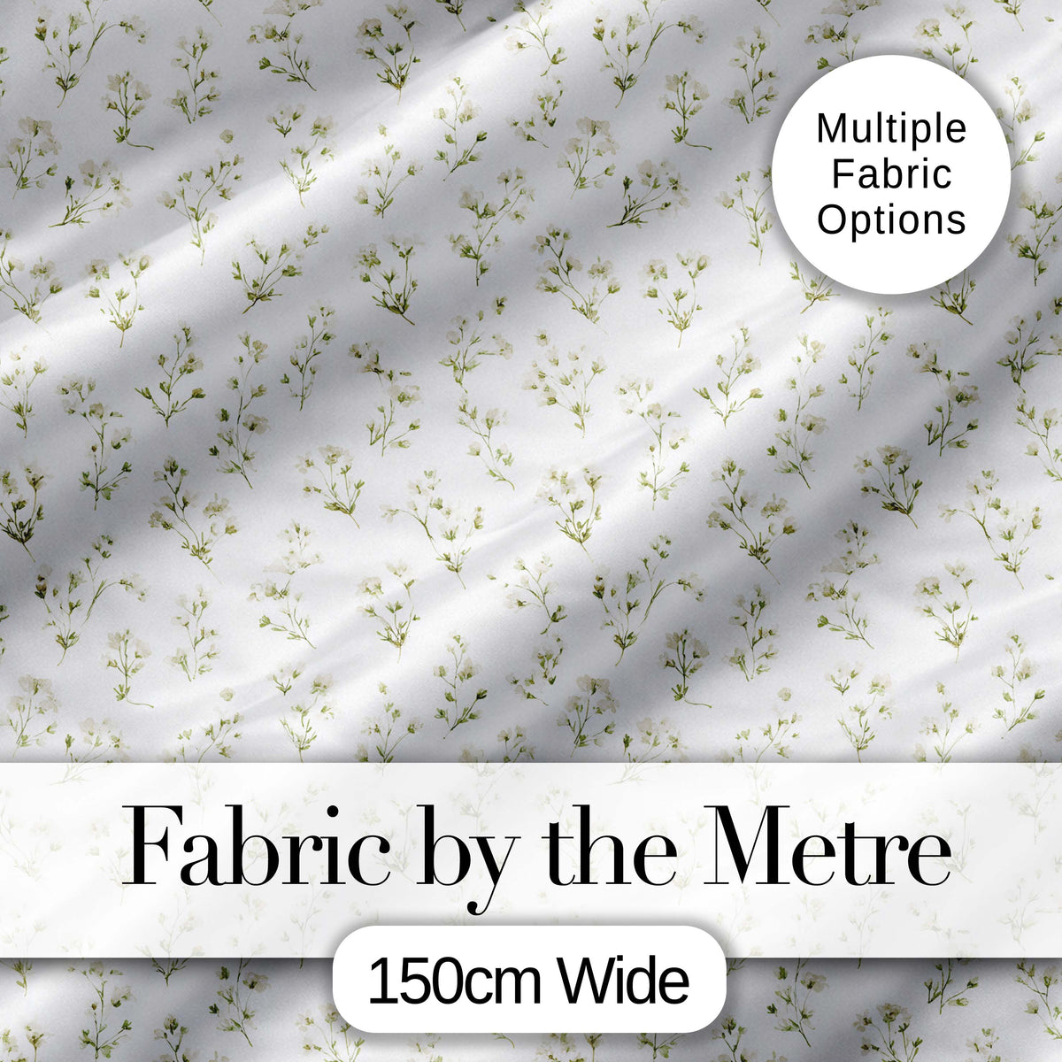 Delicate Small White Floral Sprig Pattern on Soft Neutral Background Seamless Digital Print Fabric by the Metre UK Sewing Quilting Textile