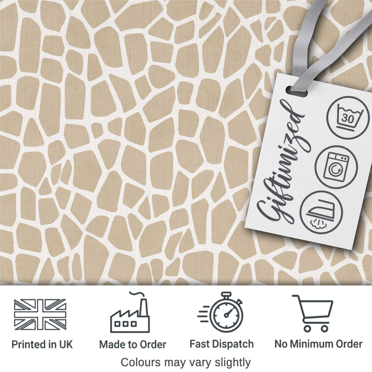 Abstract Giraffe Print Pattern in Soft Beige and White Organic Shapes Seamless Digital Print Fabric by the Metre UK Sewing Quilting Textile