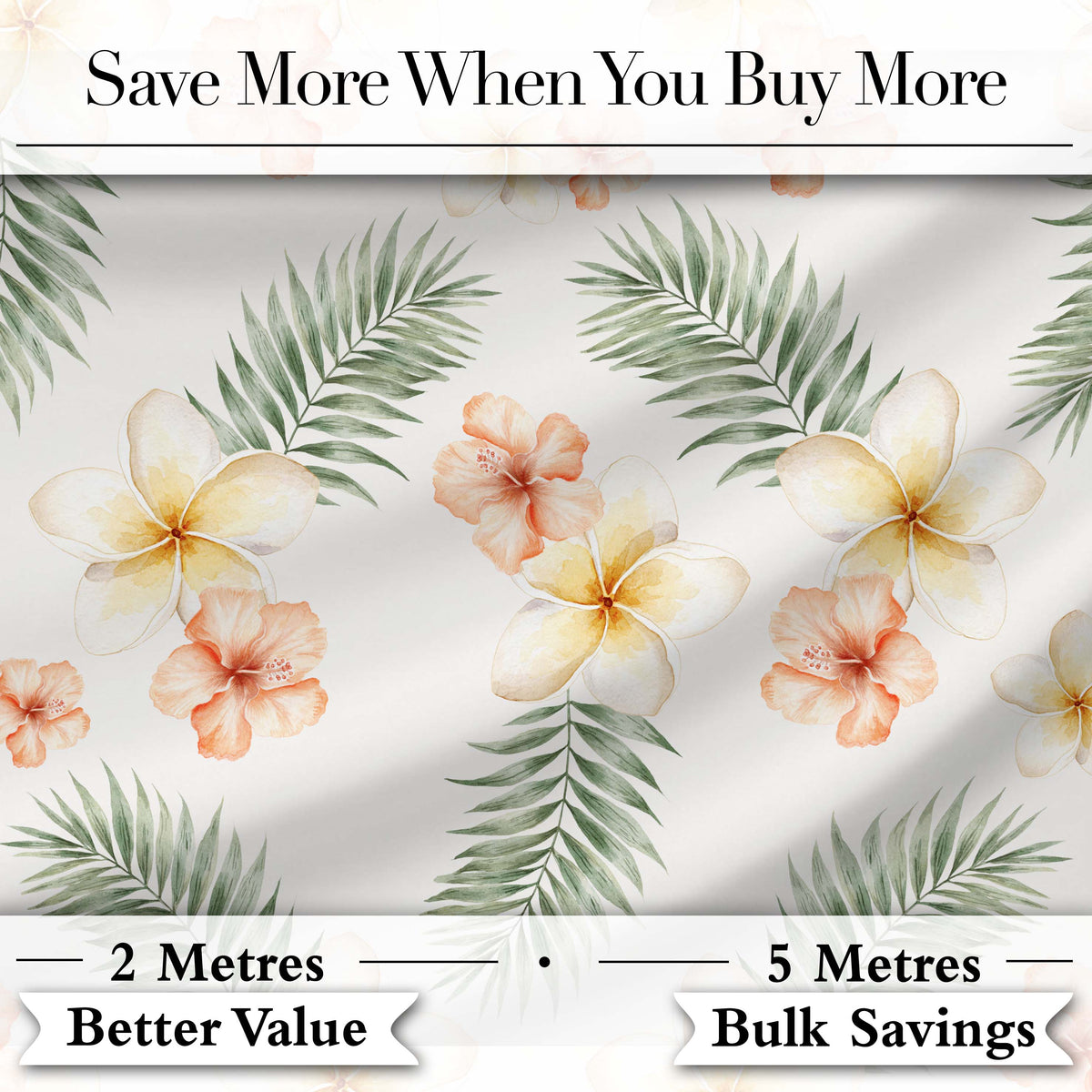 Tropical Hibiscus and Frangipani Floral Pattern with Palm Leaves Design Digital Print Fabric by the Metre UK Sewing Quilting Textile