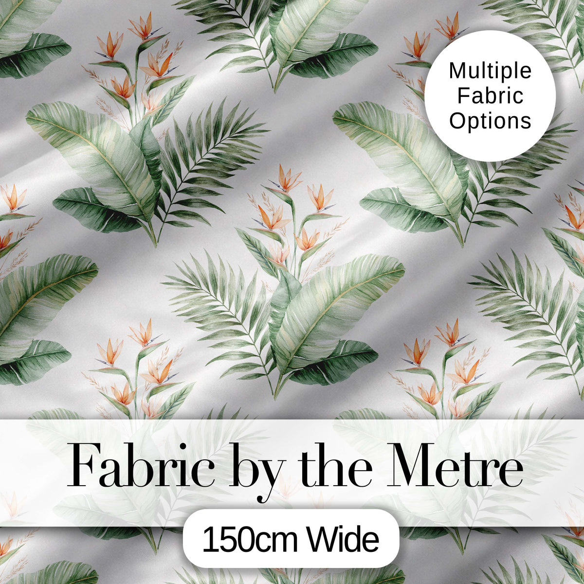 Watercolor Tropical Banana Leaves and Bird of Paradise Floral Pattern Design Digital Print Fabric by the Metre UK Sewing Quilting Textile