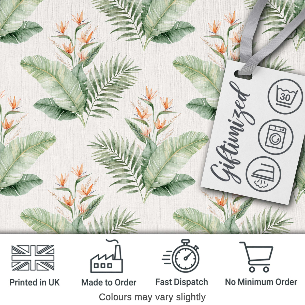 Watercolor Tropical Banana Leaves and Bird of Paradise Floral Pattern Design Digital Print Fabric by the Metre UK Sewing Quilting Textile