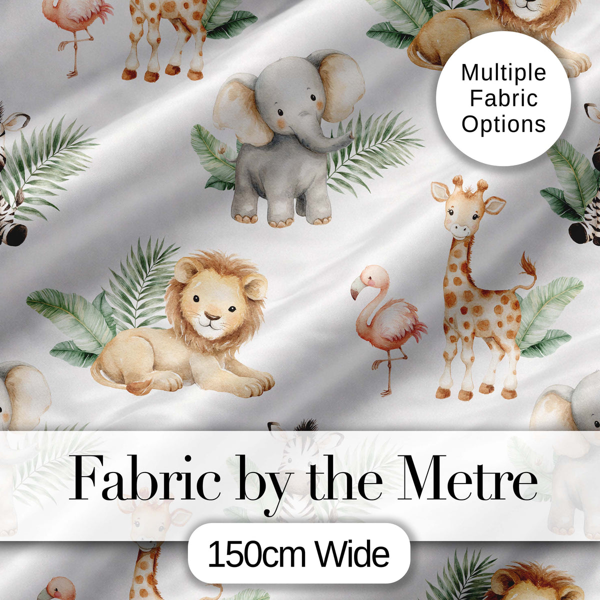 Cute Safari Jungle Animals Lion Elephant Giraffe Zebra Pattern Seamless Design Digital Print Fabric by the Metre UK Sewing Quilting Textile