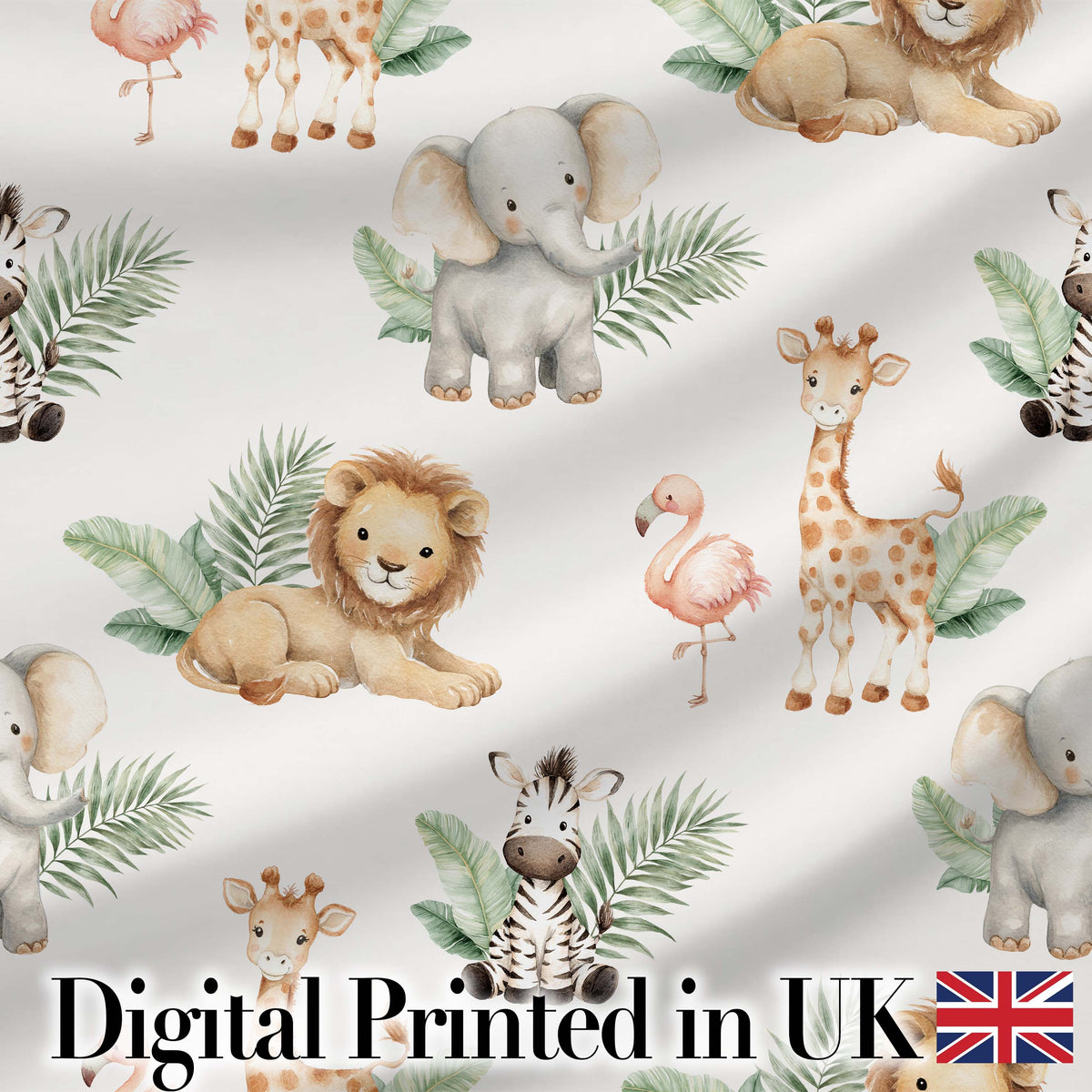 Cute Safari Jungle Animals Lion Elephant Giraffe Zebra Pattern Seamless Design Digital Print Fabric by the Metre UK Sewing Quilting Textile