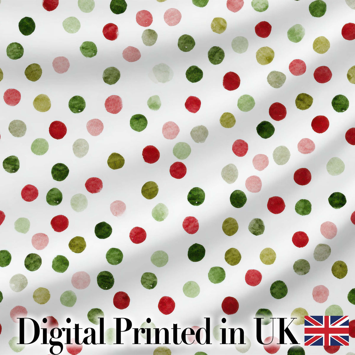 Festive Red Green Watercolor Polka Dot Seamless Pattern Christmas Fabric Design Digital Print Fabric by the Metre UK Sewing Quilting Textile