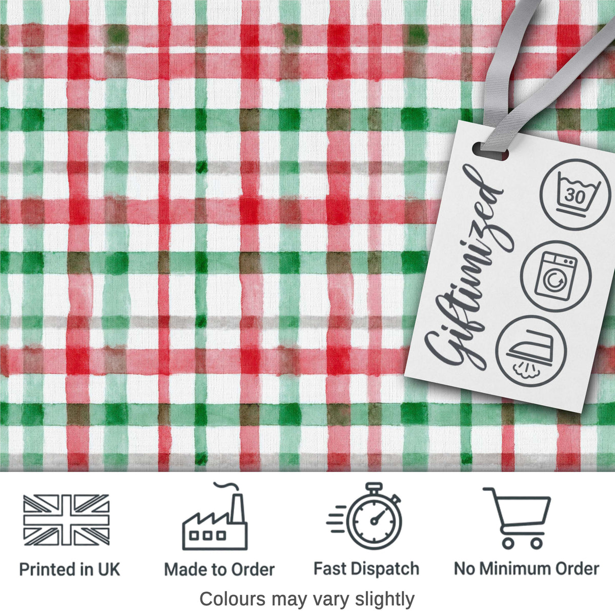 Classic Red Green Plaid Tartan Watercolor Pattern Festive Fabric Design Digital Print Fabric by the Metre UK Sewing Quilting Textile