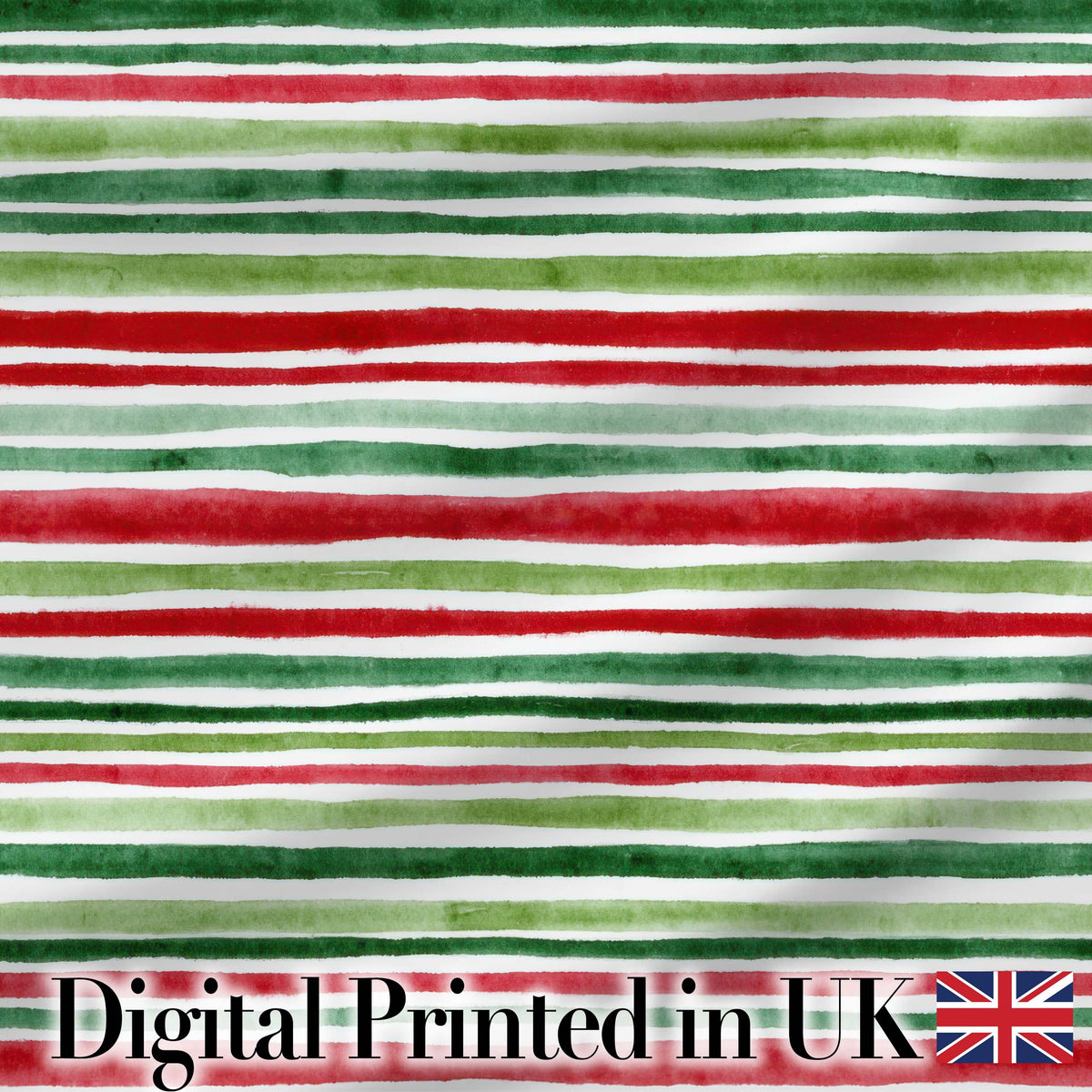 Hand Painted Red Green Horizontal Stripe Pattern Christmas Fabric Design Digital Print Fabric by the Metre UK Sewing Quilting Textile
