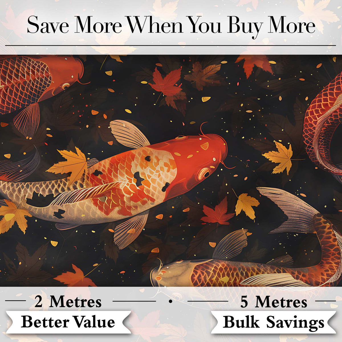 Dark Autumn Pond Koi Fish and Falling Maple Leaves Pattern Rich Seasonal Design Digital Print Fabric by the Metre UK Sewing Quilting Textile