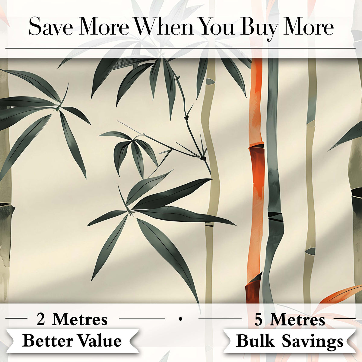 Artistic Bamboo Leaves and Stems on Neutral Background Pattern Design Digital Print Fabric by the Metre UK Sewing Quilting Textile