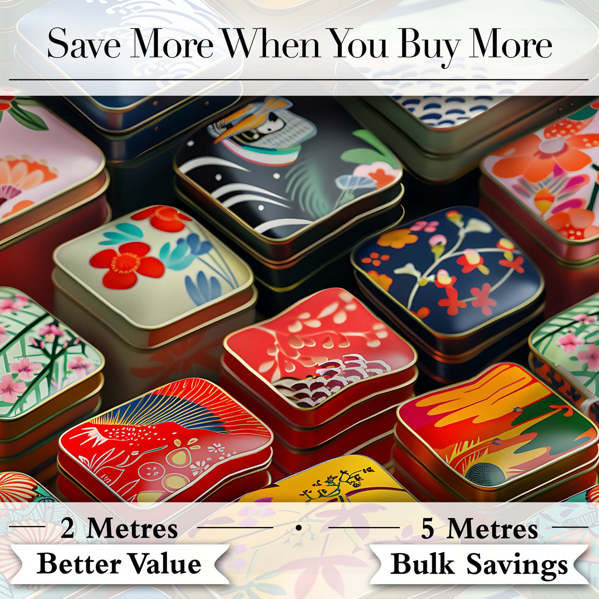 Decorative Japanese Bento Box Lids with Floral and Wave Patterns Design Digital Print Fabric by the Metre UK Sewing Quilting Textile