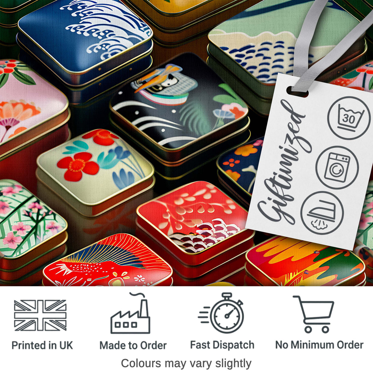 Decorative Japanese Bento Box Lids with Floral and Wave Patterns Design Digital Print Fabric by the Metre UK Sewing Quilting Textile