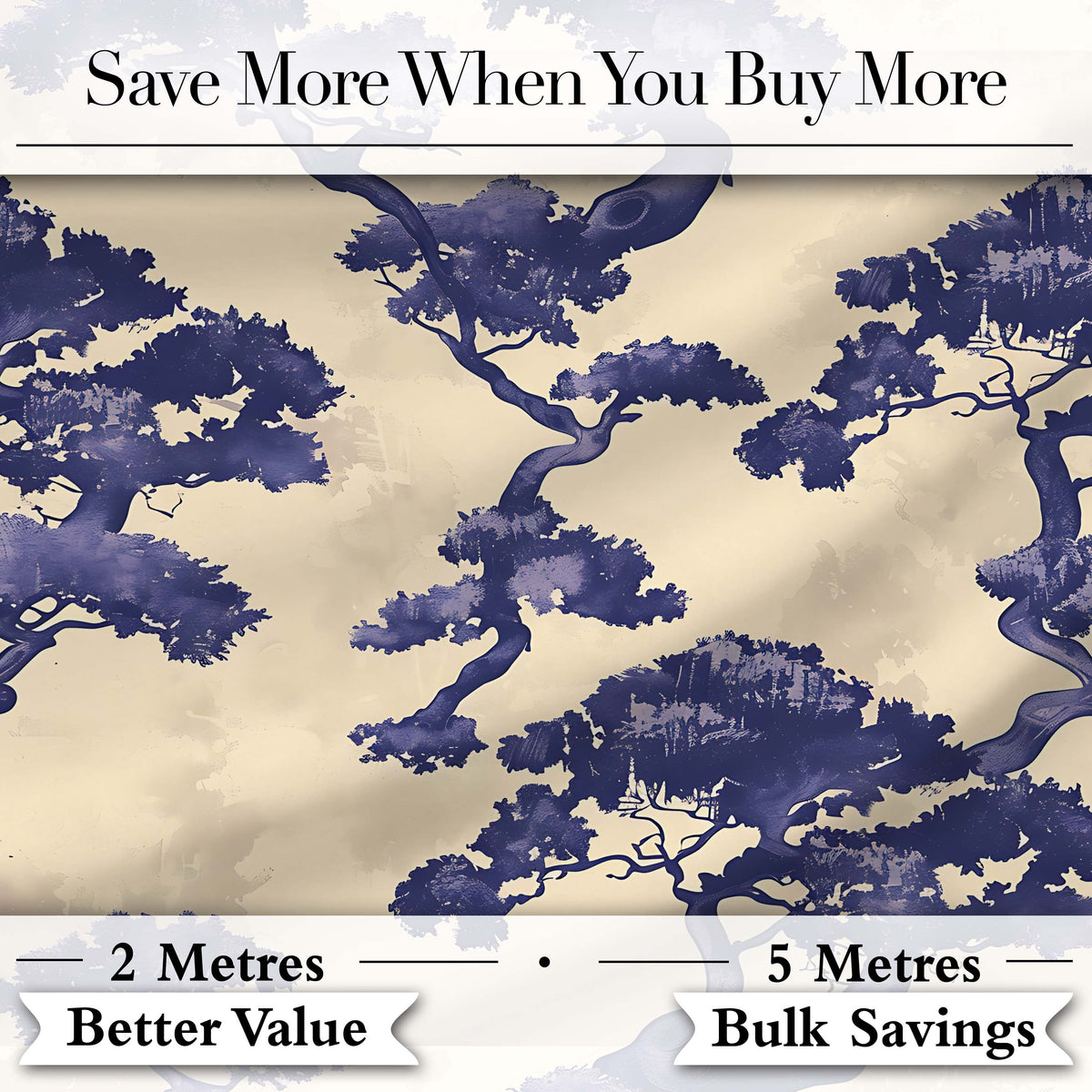 Artistic Blue Bonsai Trees on Textured Beige Background Pattern Digital Print Fabric by the Metre UK Sewing Quilting Textile