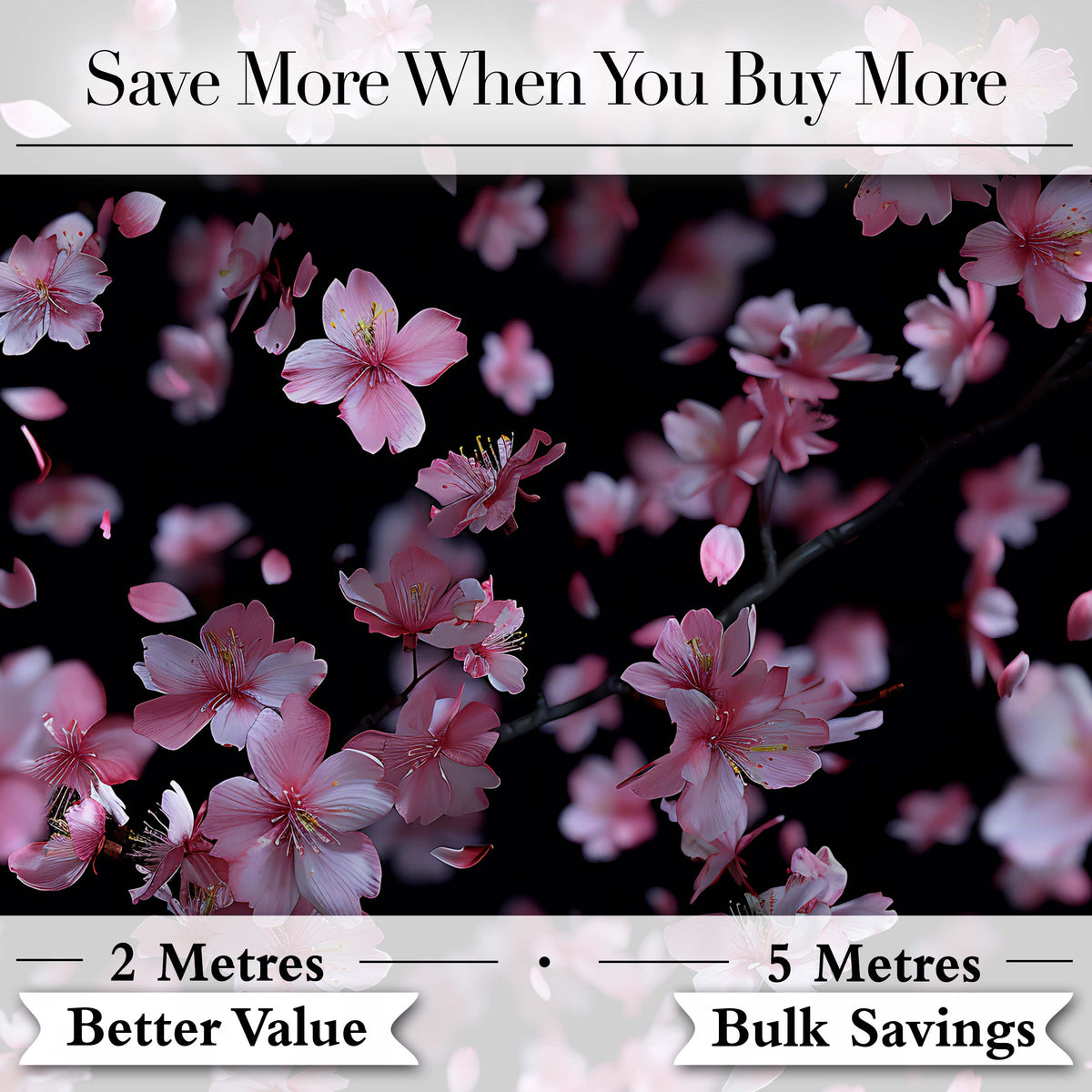 Soft Pink Cherry Blossom Flowers on Dark Background Elegant Floral Design Digital Print Fabric by the Metre UK Sewing Quilting Textile