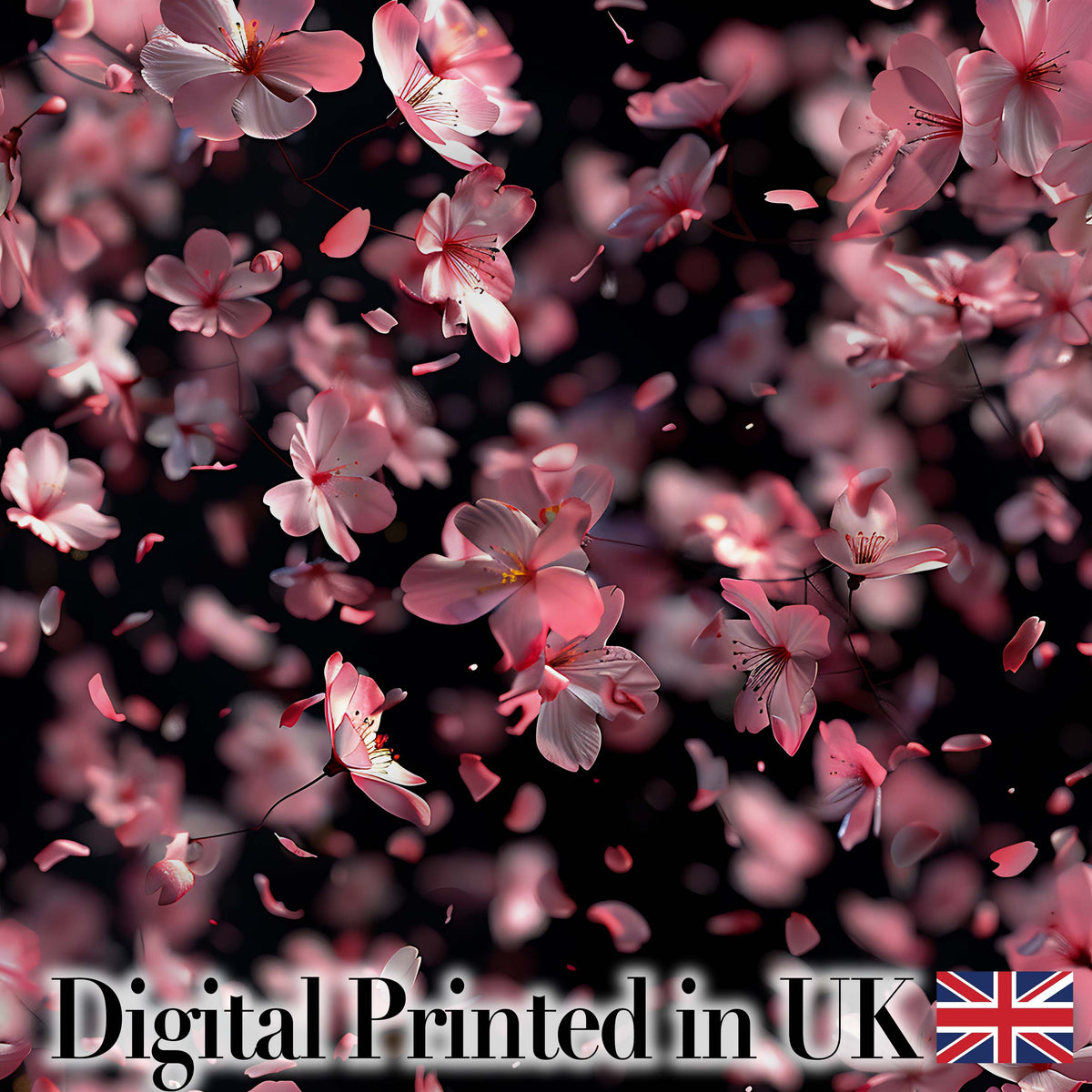 Delicate Sakura Blossoms on Dark Background Pattern Elegant Japanese Floral Digital Print Fabric by the Metre UK Sewing Quilting Textile