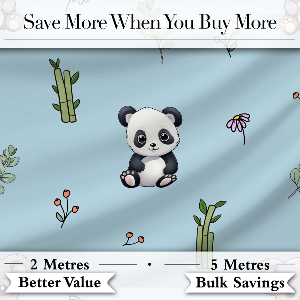 Cute Panda Bear with Bamboo Leaves Floral Seamless Pattern Blue Background Digital Print Fabric by the Metre UK Sewing Quilting Textile
