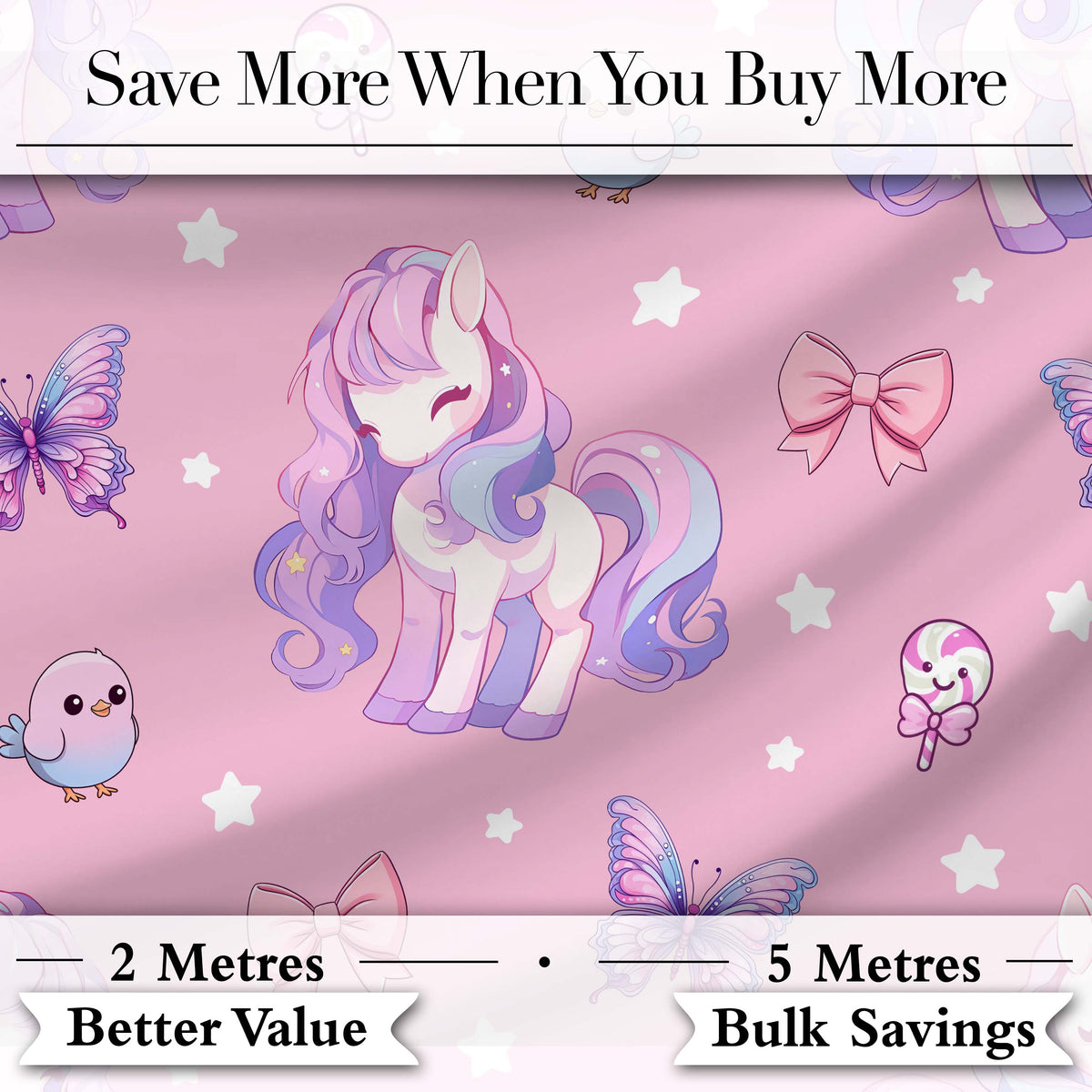 Cute Pastel Unicorn Butterfly Candy Stars Rose Pink Background Seamless Pattern Digital Print Fabric by the Metre UK Sewing Quilting Textile