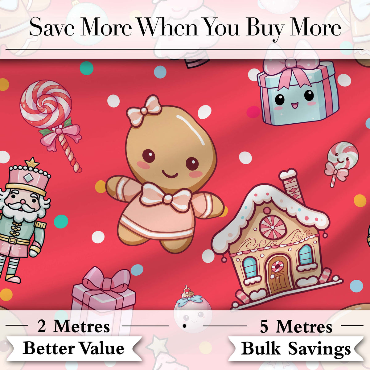 Cute Christmas Gingerbread Candy Gift House Seamless Pattern Red Background Digital Print Fabric by the Metre UK Sewing Quilting Textile