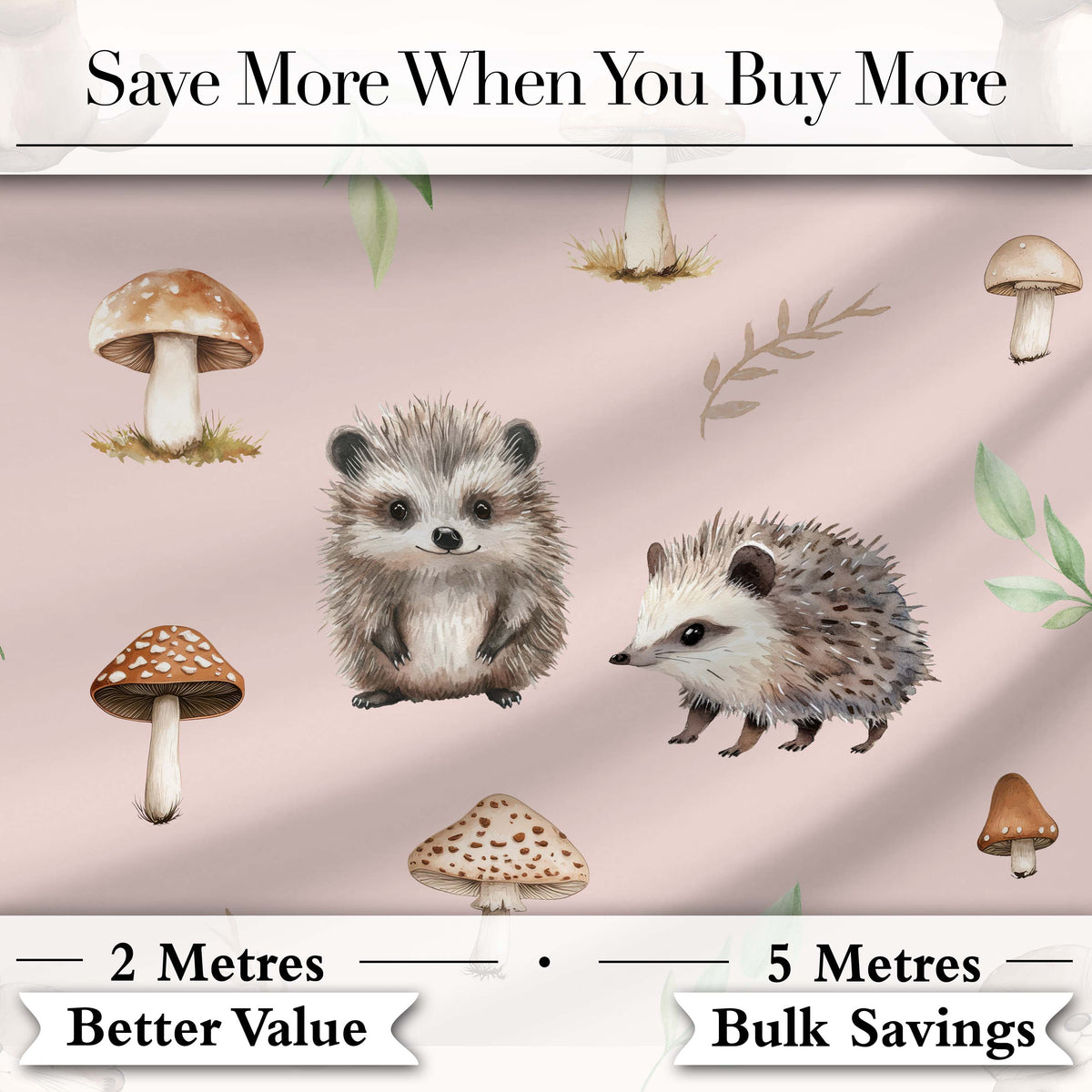 Cute Woodland Hedgehog Mushrooms Leaves Seamless Pattern Sage Green Background Digital Print Fabric by the Metre UK Sewing Quilting Textile