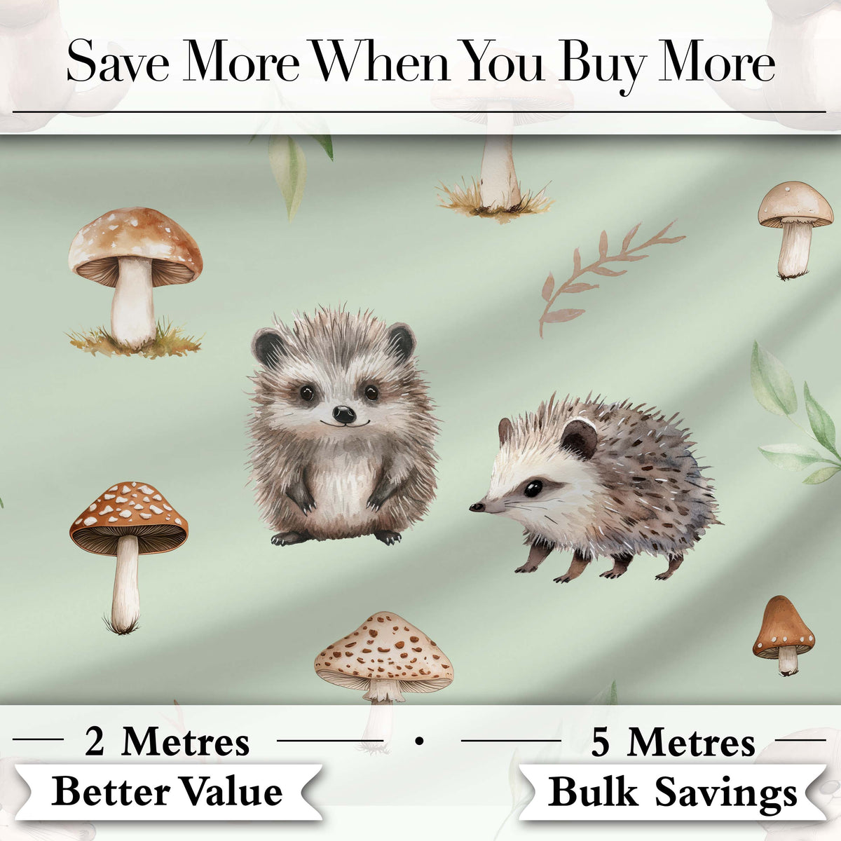 Cute Woodland Hedgehog Mushrooms Leaves Seamless Pattern Dusty Pink Background Digital Print Fabric by the Metre UK Sewing Quilting Textile