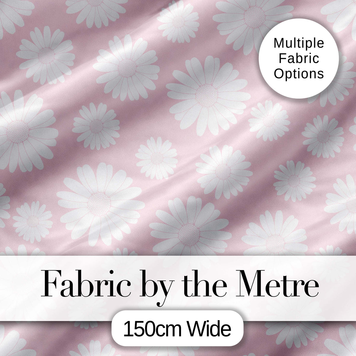 White Daisy Floral Pattern on Soft Blush Pink Background Seamless Pattern Digital Print Fabric by the Metre UK Sewing Quilting Textile