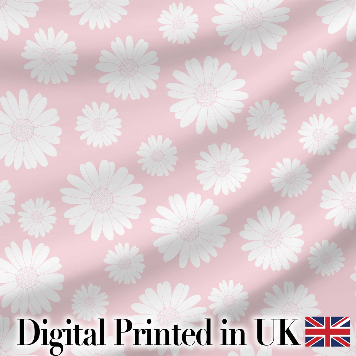 White Daisy Floral Pattern on Soft Blush Pink Background Seamless Pattern Digital Print Fabric by the Metre UK Sewing Quilting Textile