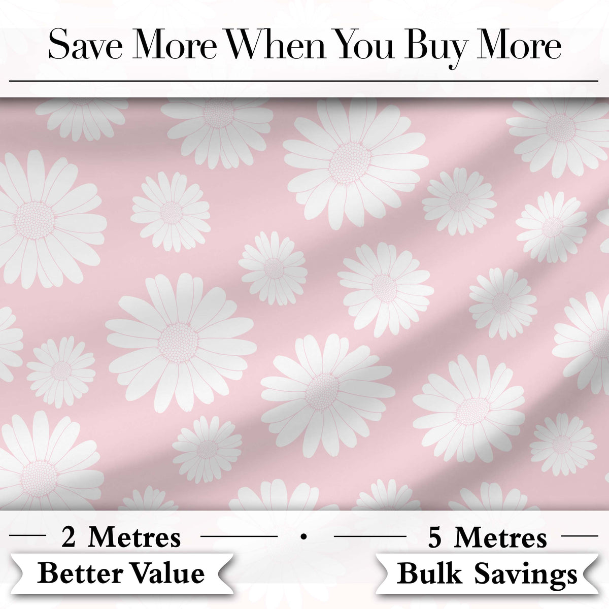 White Daisy Floral Pattern on Soft Blush Pink Background Seamless Pattern Digital Print Fabric by the Metre UK Sewing Quilting Textile