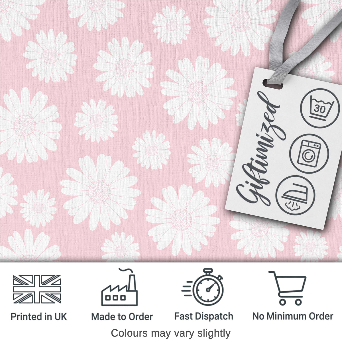 White Daisy Floral Pattern on Soft Blush Pink Background Seamless Pattern Digital Print Fabric by the Metre UK Sewing Quilting Textile