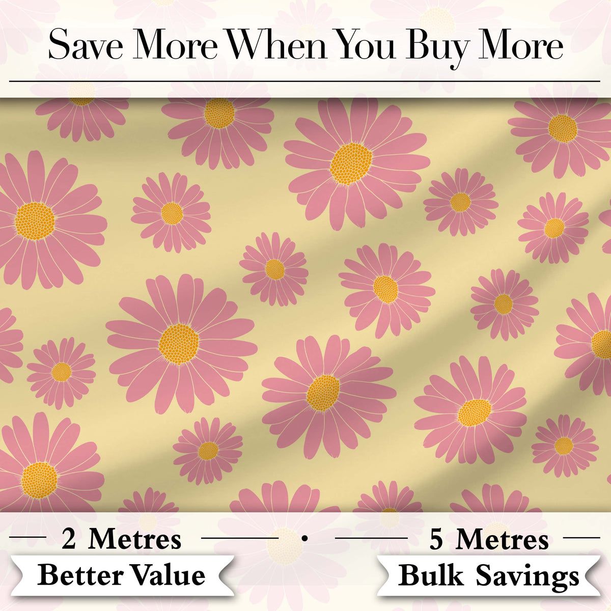 Pink Daisy Floral Pattern on Soft Yellow Background Seamless Pattern Digital Print Fabric by the Metre UK Sewing Quilting Textile