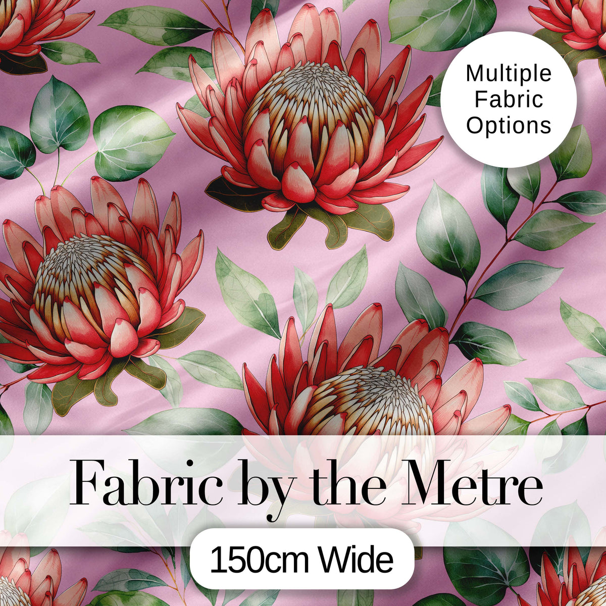 Coral Protea Flowers on Rose Pink Background Seamless Botanical Pattern Digital Print Fabric by the Metre UK Sewing Quilting Textile