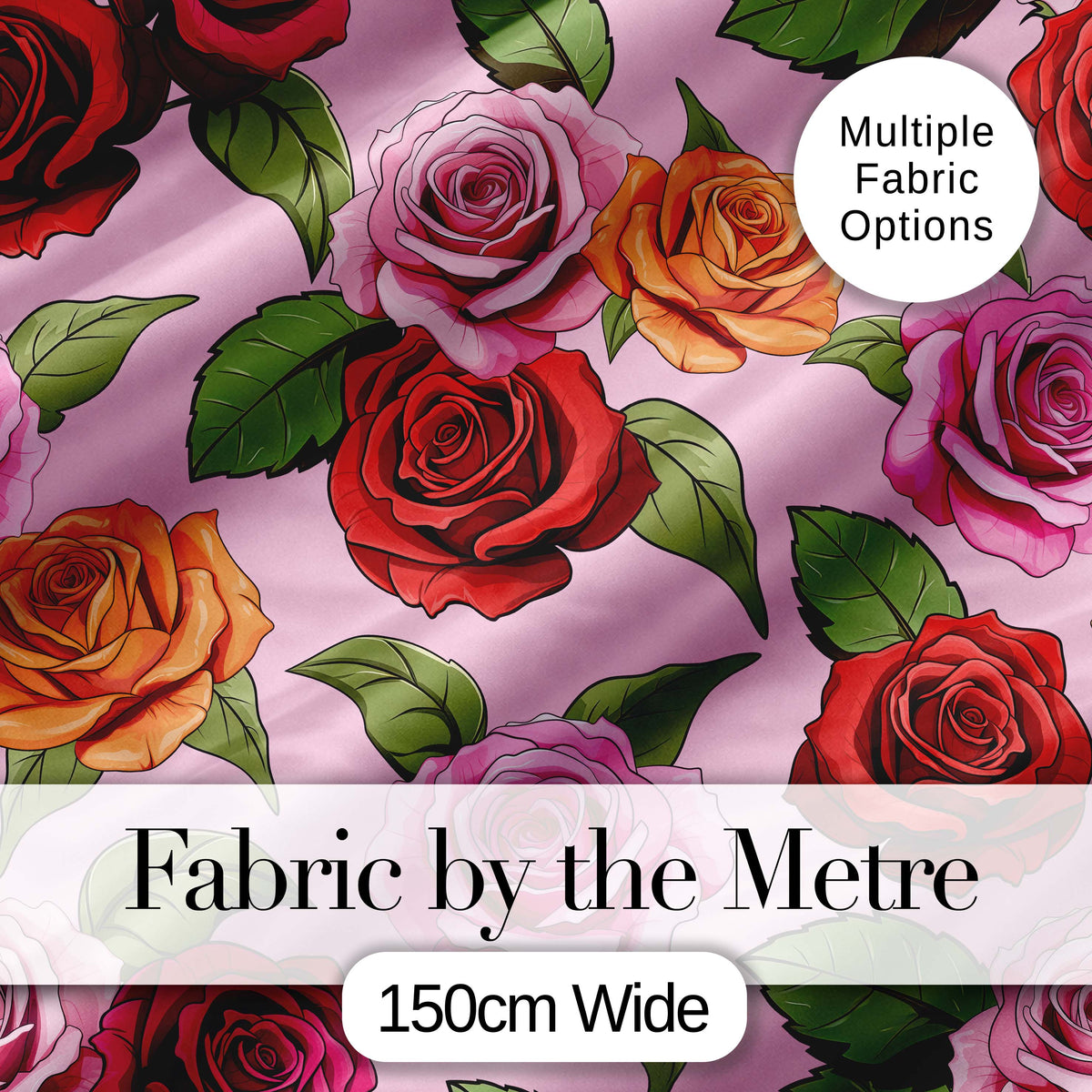 Colorful Roses on Soft Rose Background Seamless Floral Pattern Digital Print Fabric by the Metre UK Sewing Quilting Textile