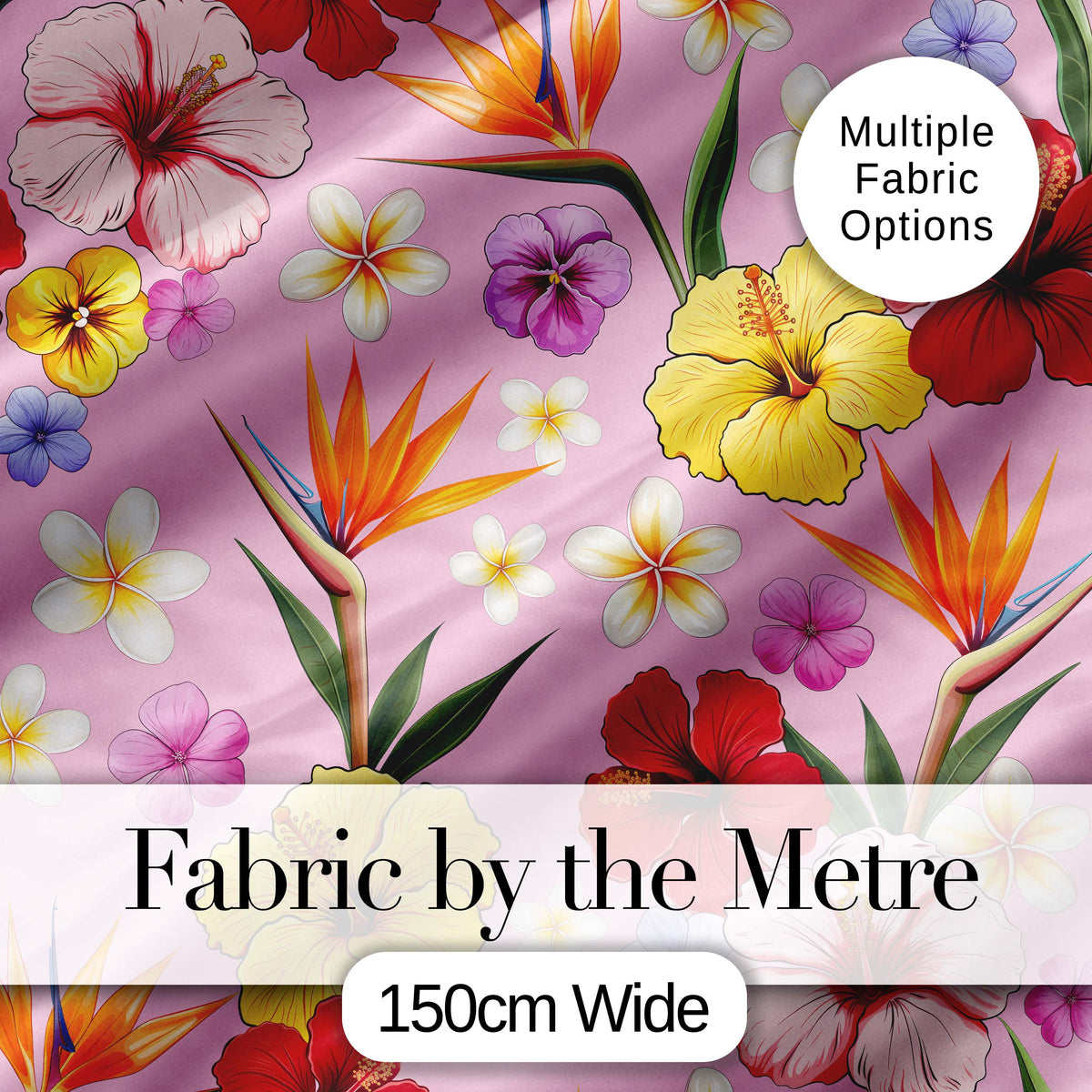 Tropical Hibiscus Bird of Paradise Seamless Pattern Blush Background Digital Print Fabric by the Metre UK Sewing Quilting Textile
