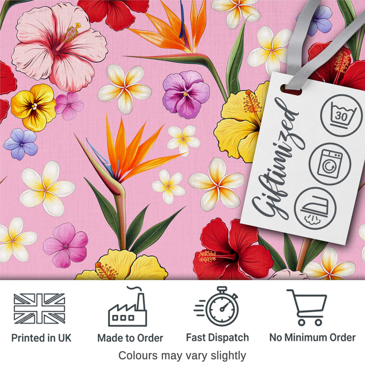 Tropical Hibiscus Bird of Paradise Seamless Pattern Blush Background Digital Print Fabric by the Metre UK Sewing Quilting Textile