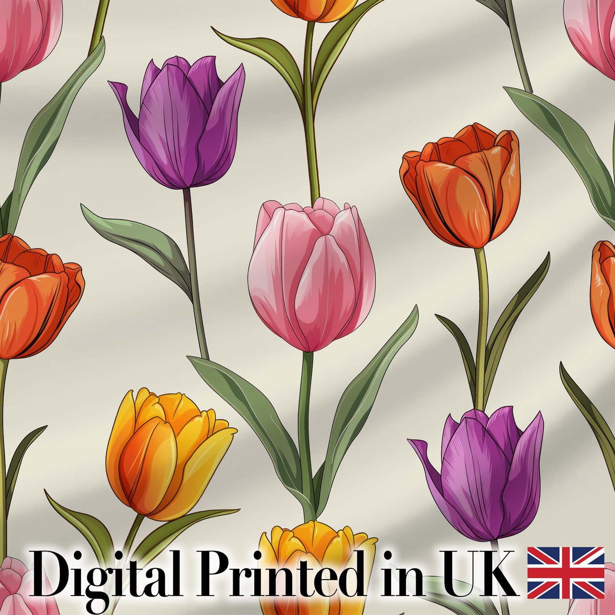 Elegant Tulip Floral Seamless Pattern Neutral Background Spring Flowers Digital Print Fabric by the Metre UK Sewing Quilting Textile