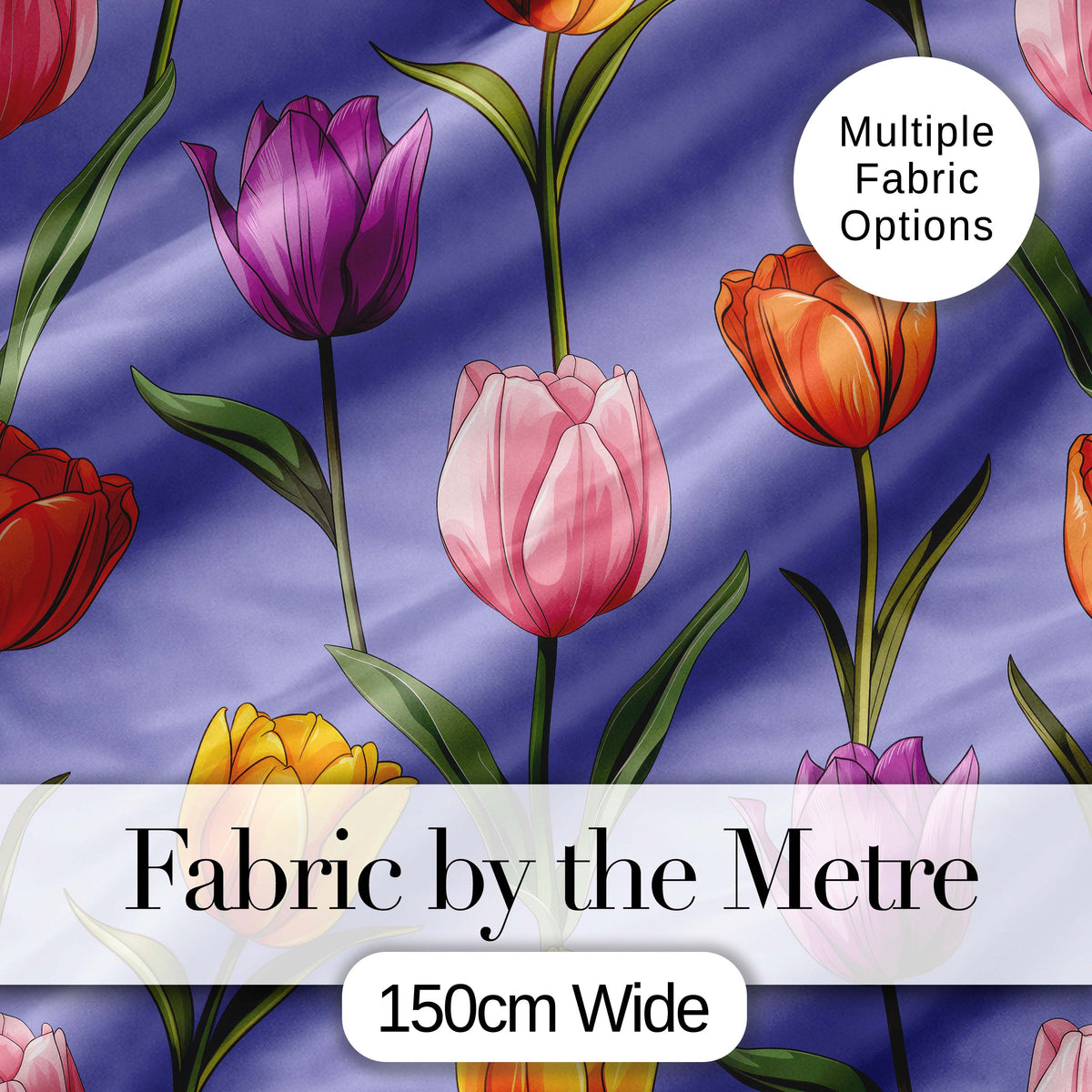 Elegant Tulip Floral Seamless Pattern Purple Background Spring Flowers Digital Print Fabric by the Metre UK Sewing Quilting Textile