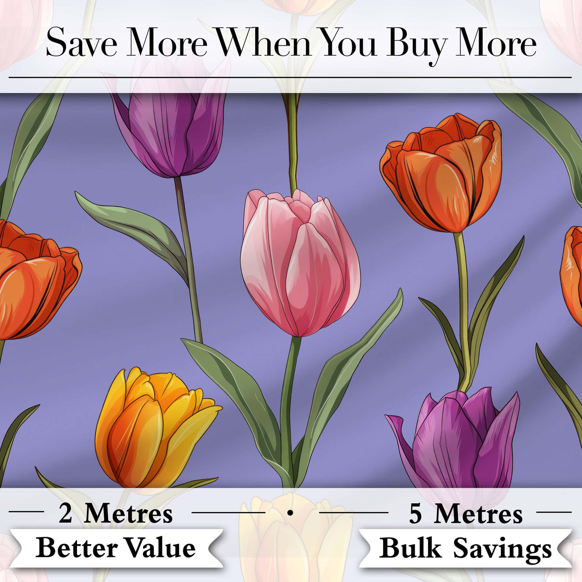 Elegant Tulip Floral Seamless Pattern Purple Background Spring Flowers Digital Print Fabric by the Metre UK Sewing Quilting Textile