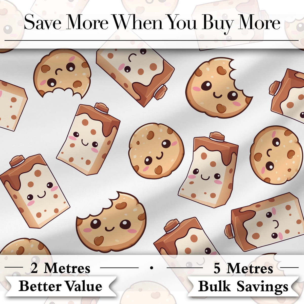 Cute Kawaii Cookies and Milk Seamless Pattern Sweet Treats Digital Print Fabric by the Metre UK Sewing Quilting Textile