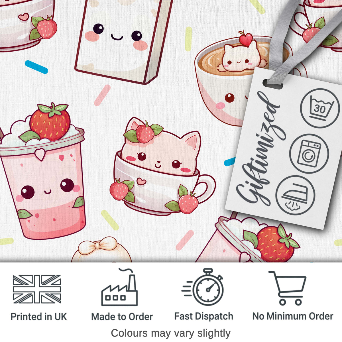 Cute Kawaii Cute Drinks And Dessert Characters Seamless Pattern Digital Print Fabric by the Metre UK Sewing Quilting Textile