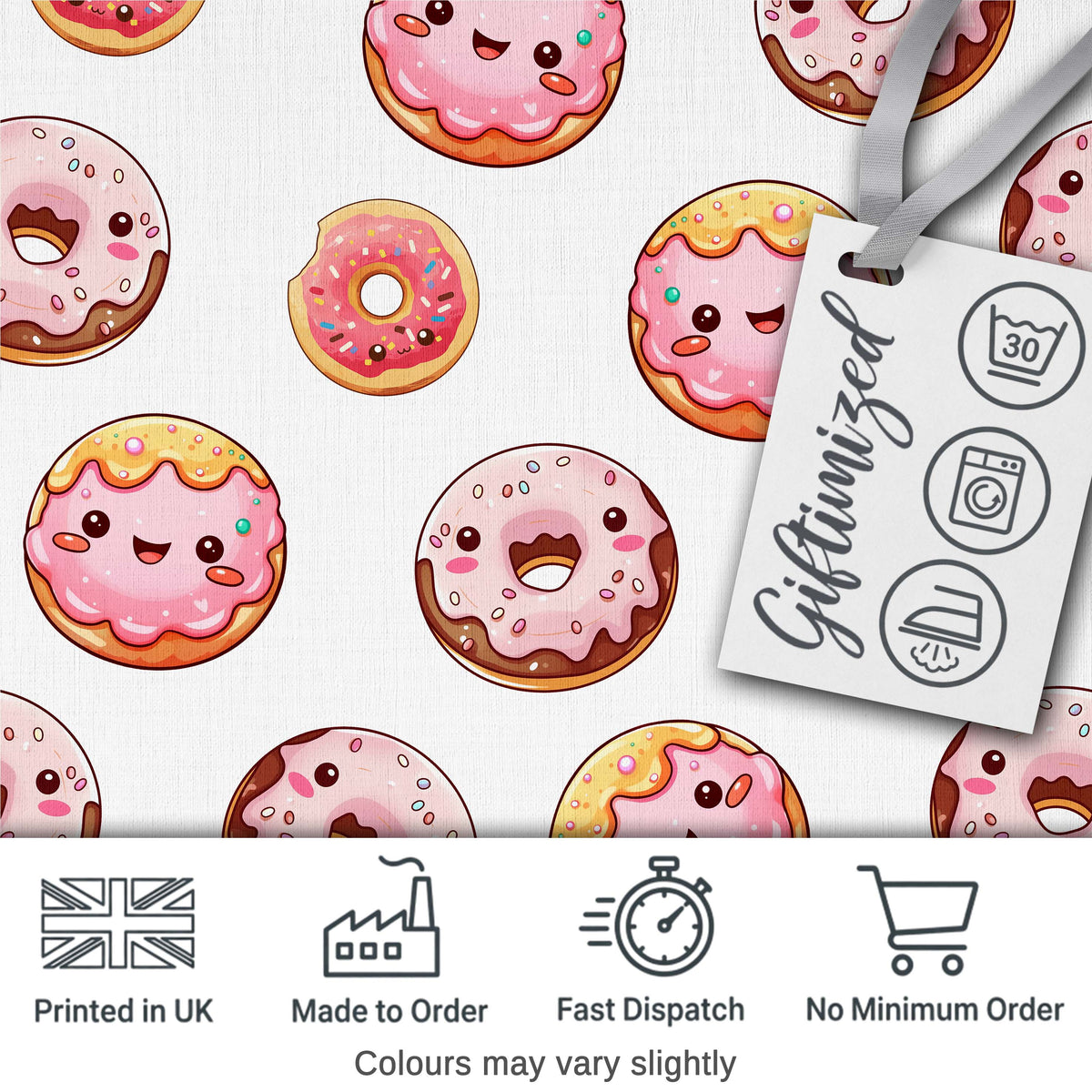 Cute Pink Donuts with Sprinkles and Happy Faces Seamless Pattern Digital Print Fabric by the Metre UK Sewing Quilting Textile