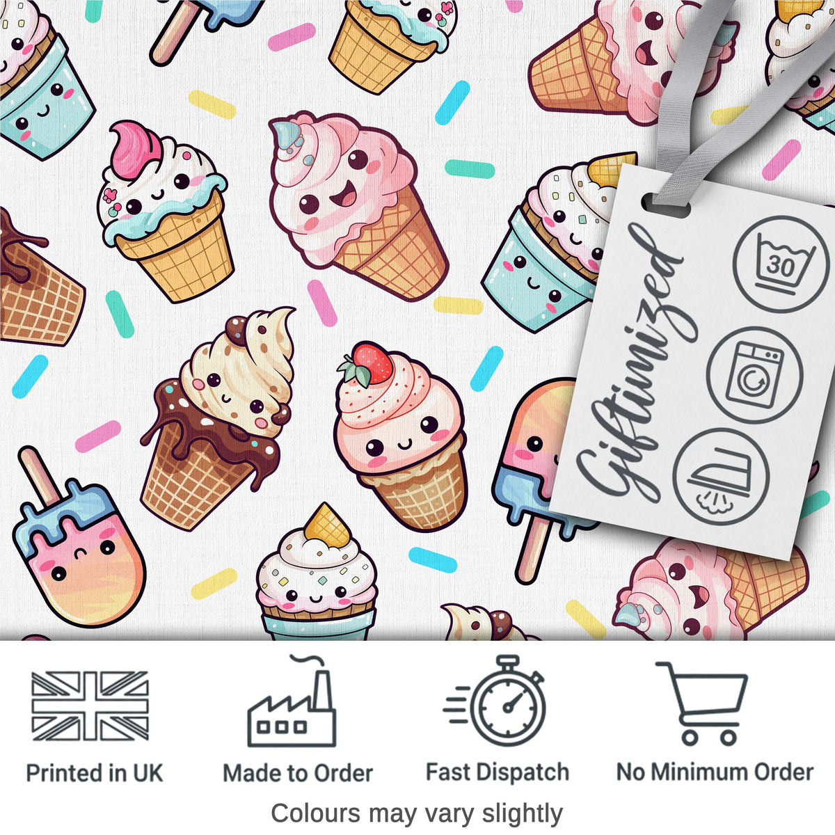 Cute Ice Cream Cones Popsicles and Sweet Treats Seamless Pattern Digital Print Fabric by the Metre UK Sewing Quilting Textile