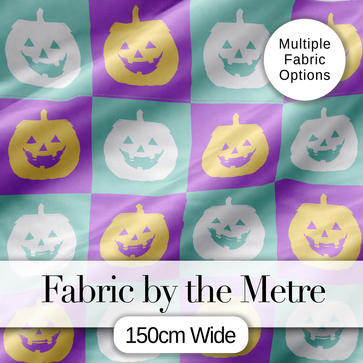 Pastel Pumpkin Checkerboard Soft Halloween Seamless Pattern UK Digital Print Fabric by the Metre UK Sewing Quilting Textile