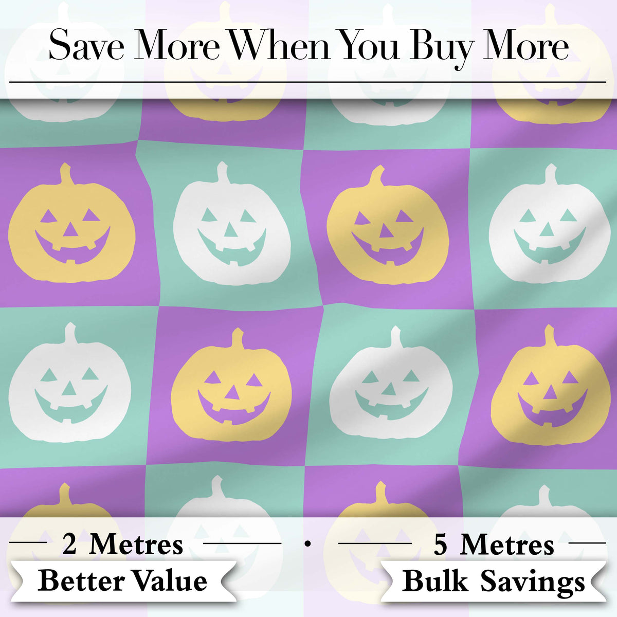 Pastel Pumpkin Checkerboard Soft Halloween Seamless Pattern UK Digital Print Fabric by the Metre UK Sewing Quilting Textile