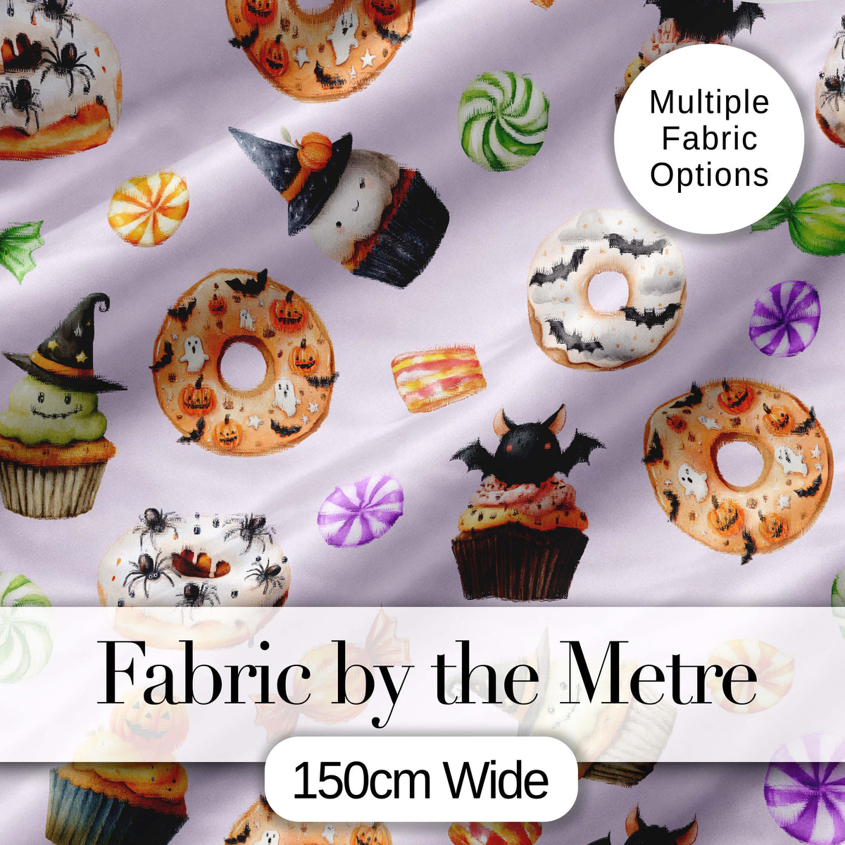 Cute Halloween Donut Sweet Spooky Treats Soft Lilac Background Seamless Pattern Digital Print Fabric by the Metre UK Sewing Quilting Textile