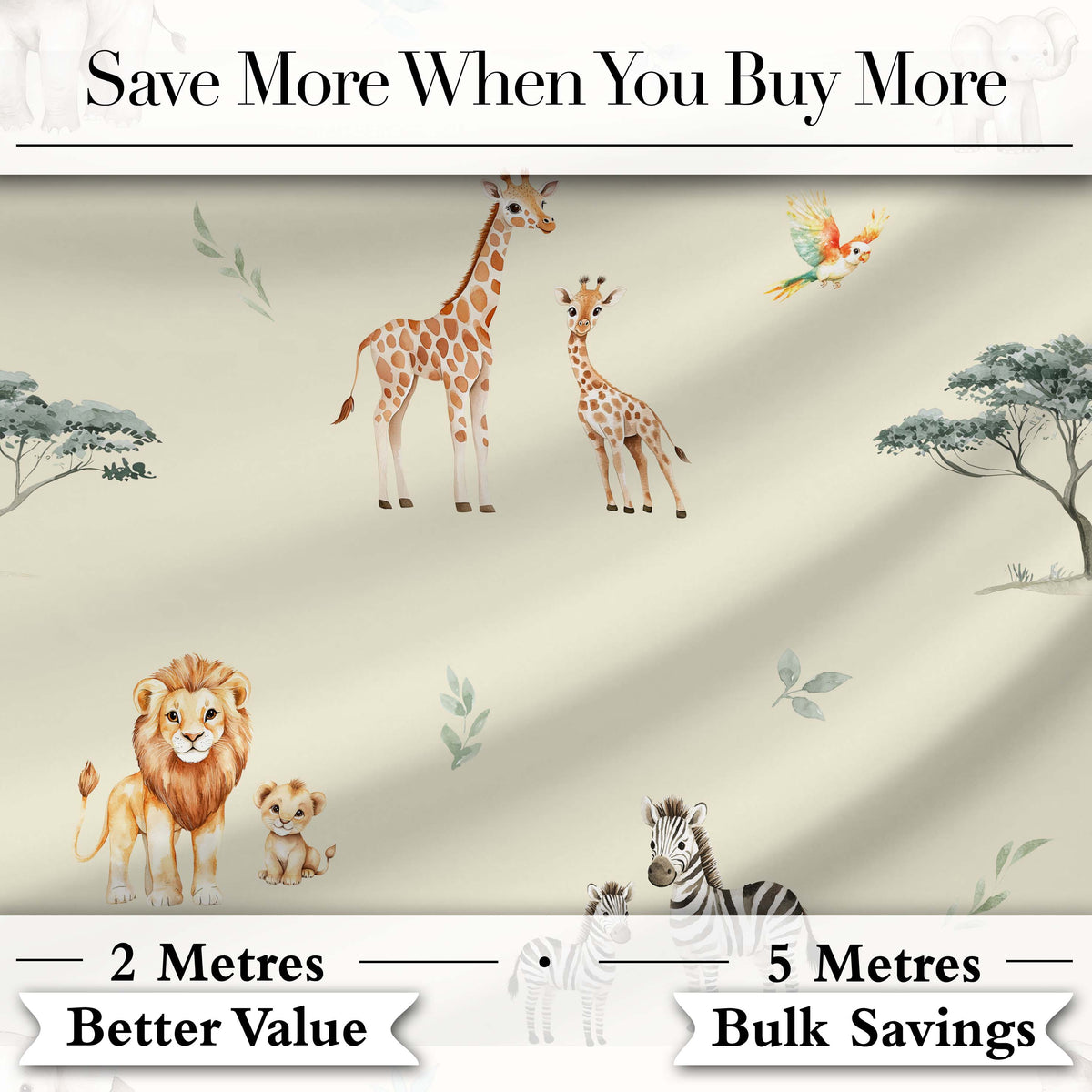 Cute Safari Animals Giraffe Lion Zebra on Cream Background Seamless Pattern Digital Print Fabric by the Metre UK Sewing Quilting Textile