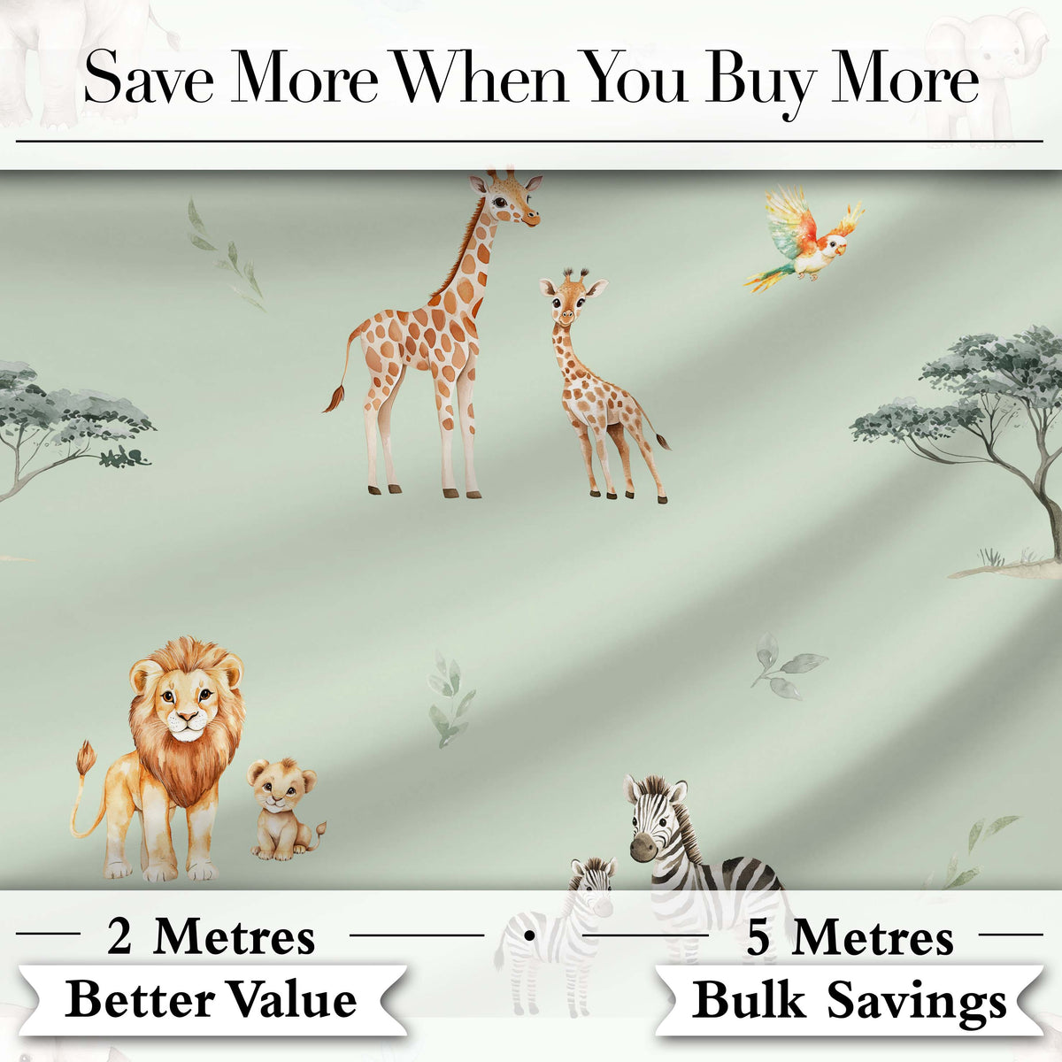 Safari Animals Giraffe Lion Zebra on Sage Green Seamless Pattern Digital Print Fabric by the Metre UK Sewing Quilting Textile