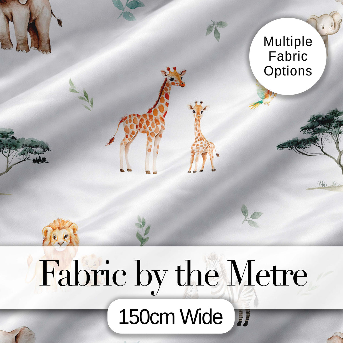 Safari Animals Giraffe Lion Zebra on Light Grey Seamless Pattern Digital Print Fabric by the Metre UK Sewing Quilting Textile