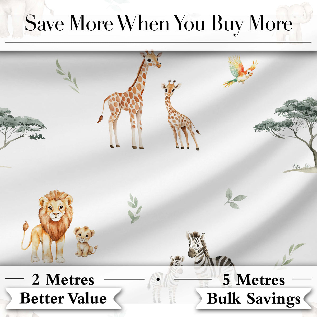 Safari Animals Giraffe Lion Zebra on Light Grey Seamless Pattern Digital Print Fabric by the Metre UK Sewing Quilting Textile
