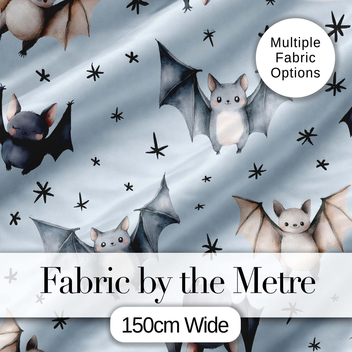 Cute Baby Bats with Stars Night Sky Blue Background Seamless Pattern Digital Print Fabric by the Metre UK Sewing Quilting Textile