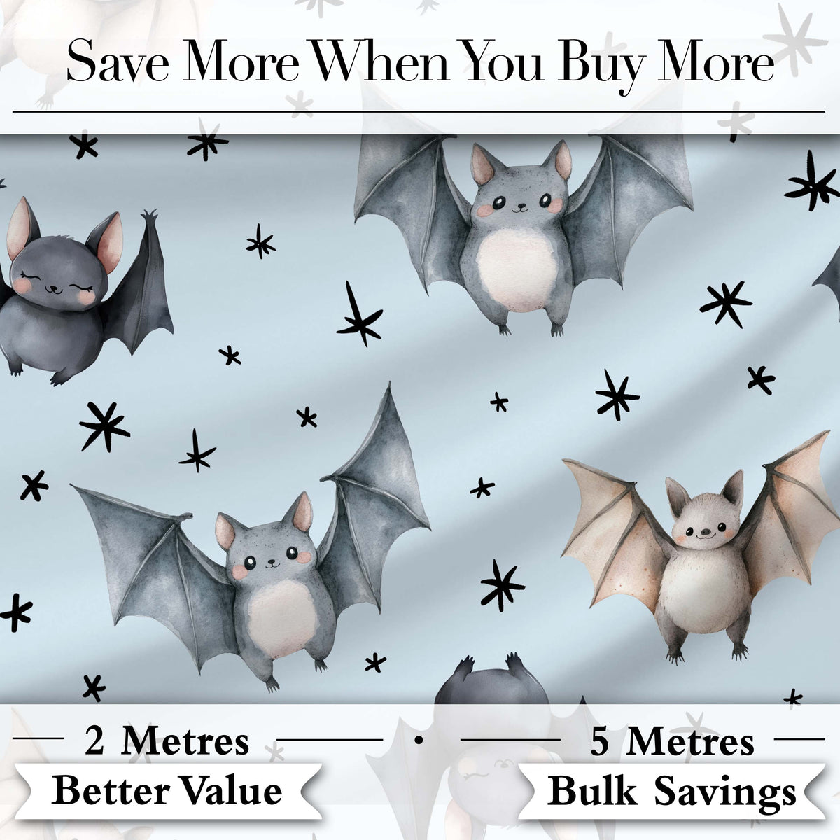 Cute Baby Bats with Stars Night Sky Blue Background Seamless Pattern Digital Print Fabric by the Metre UK Sewing Quilting Textile